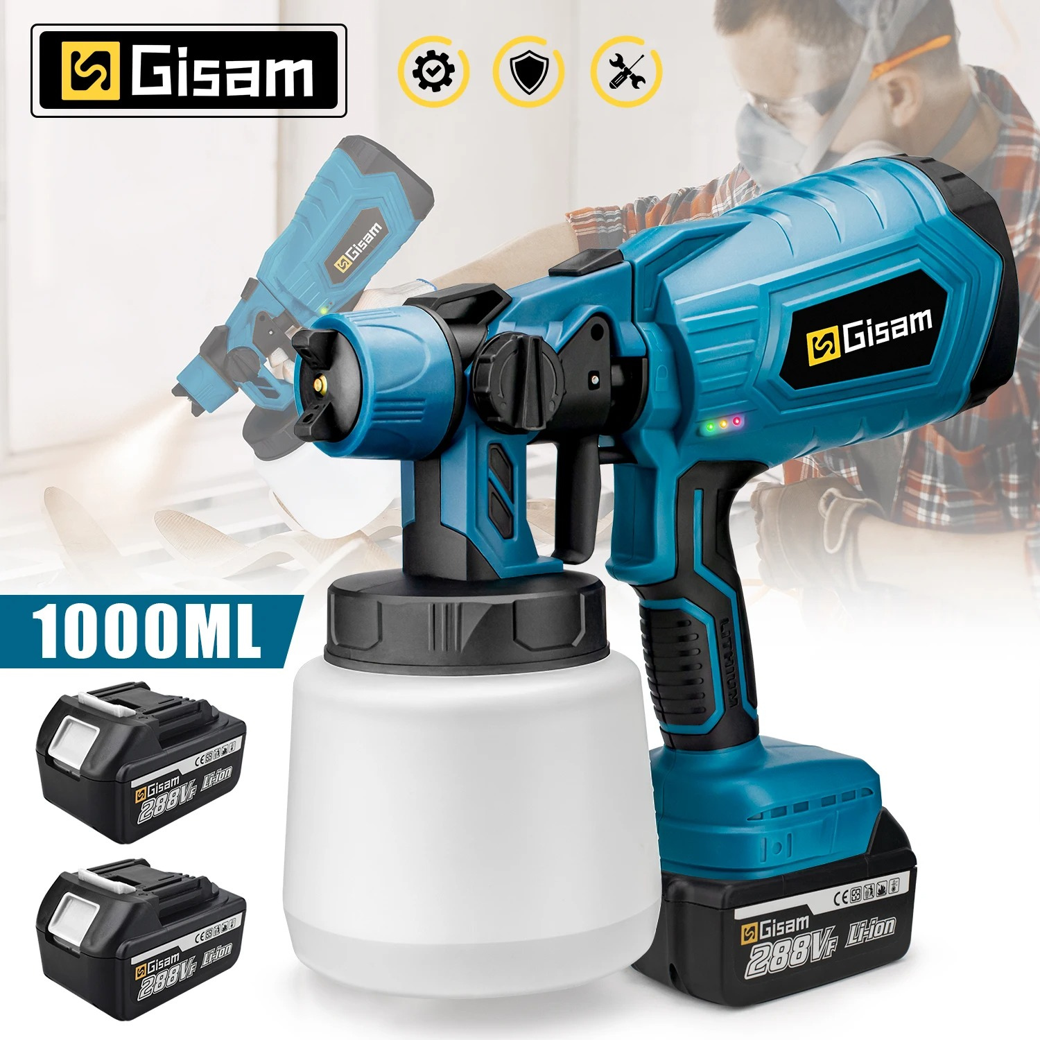 Elektrisk HVLP Färgspruta – 1000ML, Sladdlös, Hög Effekt