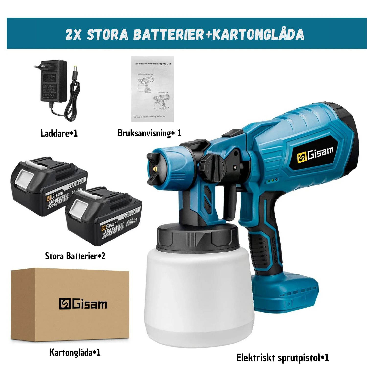 Elektrisk HVLP Färgspruta – 1000ML, Sladdlös, Hög Effekt